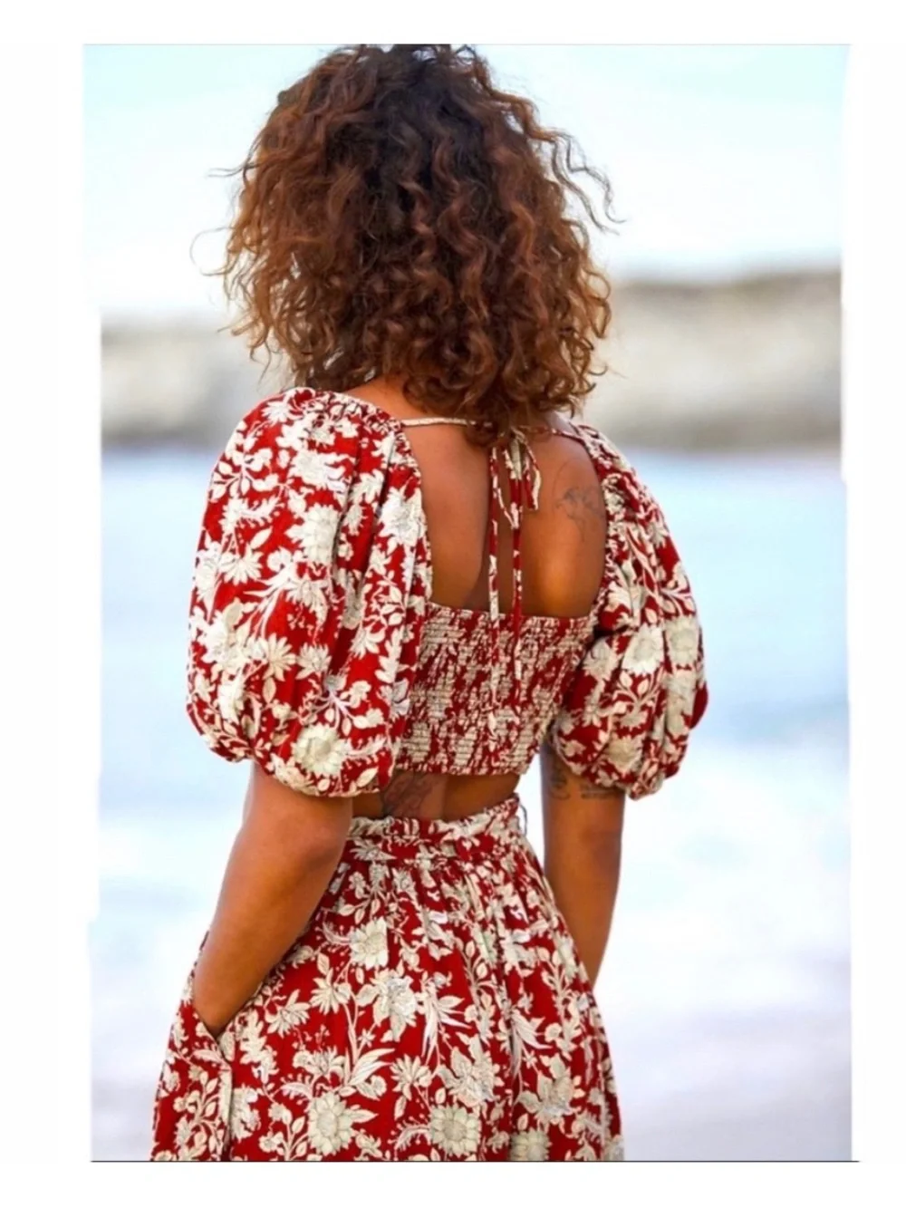 Free People FP Movement Sunday Floral Wide-Leg Crop Top & Pants Set - Red